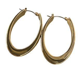 Oval Hoop Earrings Pierced Gold Tone Puffed Hinged Latch Back Click Closure